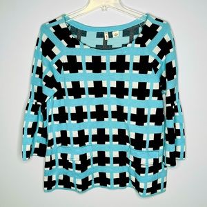 MOTH SWEATER Checked Plaid 3/4 Sleeve Boatneck Sweater M